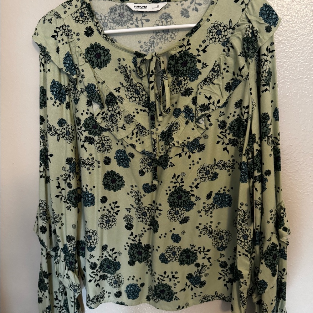 Sonoma Green Floral Blouse